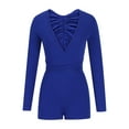 thumbnail image 4 of Elainilye Fashion Bodysuits for Women Round Neck Lacing Solid Color Long-Sleeved Shorts Backless Fallow Jumpsuit,Blue, 4 of 8