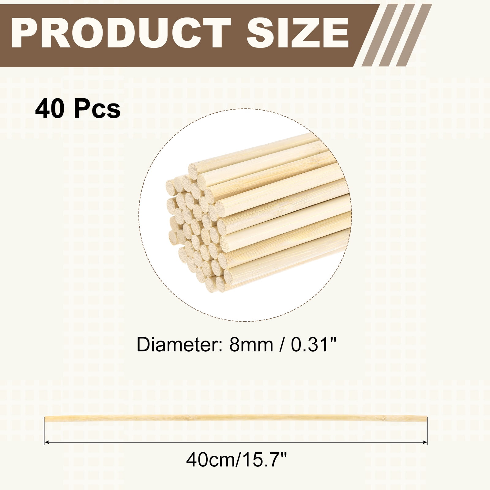 Uxcell 40Pcs Wooden Dowel Rods, 5/16 x 15.7 Inch Round Dowel Rod Wood Sticks Bamboo Stick for Arts Crafts Photo Booth Props DIY Building Model