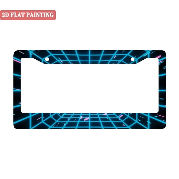2Packs License Plate Frames with Futuristic Blue Grid Pattern Design Includes Screws & Caps Full Accessories Included Size 6. 3x12. 2inch(16x31cm)