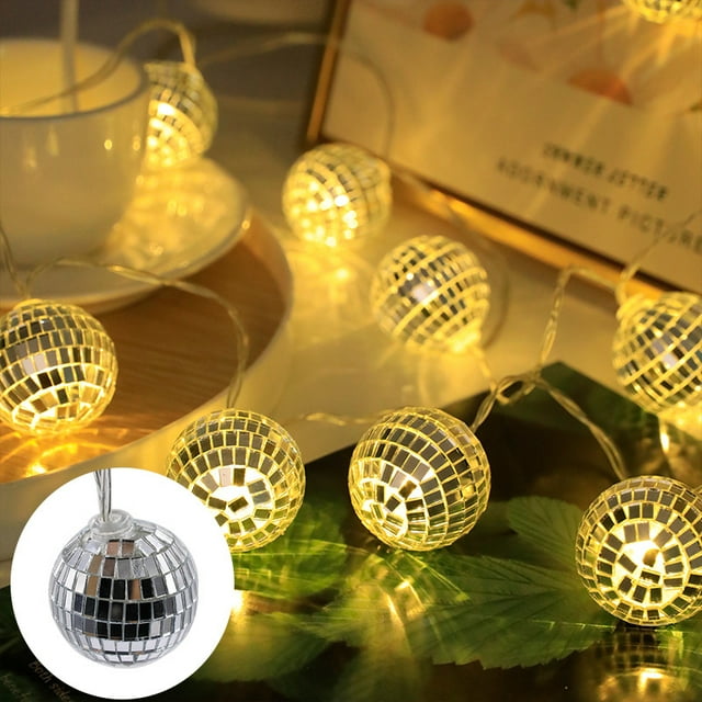 Cadena de luces LED con forma de bola de espejo, bola de discoteca, luces a batería, luces de colores luminosas, decoración de barra de KTV, cadena de luces, luz de ambiente