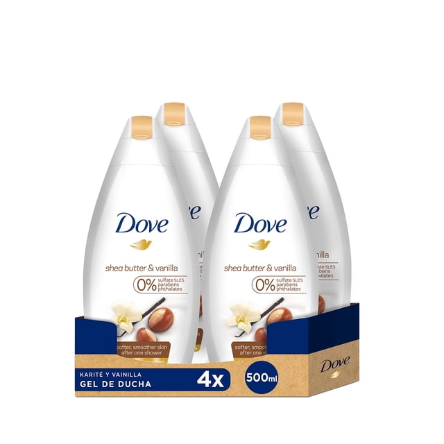 Gel de baño Dove Purely Pampering, manteca de karité, 500 ml, 4 unidades