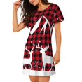 thumbnail image 2 of Honeii Christmas Buffalo Plaid Print Women's Loose Short Sleeve Nightgown, Soft Cotton Sleepwear, Comfy Loose Fit Pajama Dress for Sleep and Lounge, 2 of 6