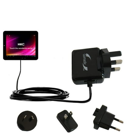 International AC Home Wall Charger suitable for the HKC P886A BK BBL APK Tablet - 10W Charge supports wall outlets and voltages worldwide - Uses Gomad