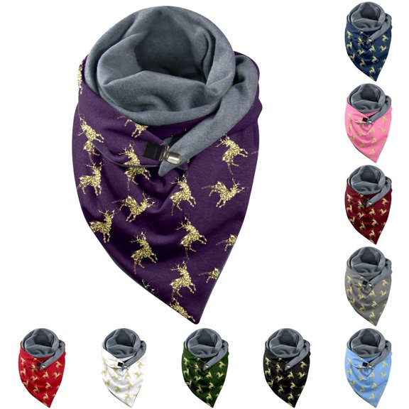 AWZXDE Universal Autumn Winter Warm Scarf Printed Elegant Double Layer Buckle Soft Comfortable Shawl Wrap A