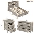 thumbnail image 4 of 3-Pieces Bedroom Sets, Full Size Platform Bed with Charging Station and Double Sliding Door Headboard, Storage Nightstand and Dresser, Gray, 4 of 8