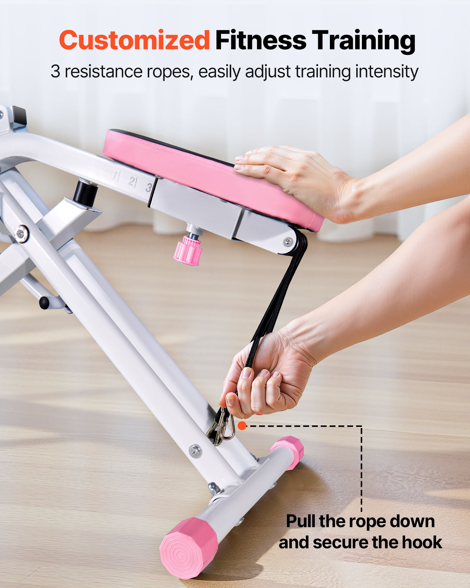 VEVOR Squat Machine, Deep Squat Rowing Machine for Home, Easy Setup & Foldable Exercise Equipment, Glute Trainer Machine with 3 High-Strength Resistance Bands, Glutes & Leg Home Workout Machine,White