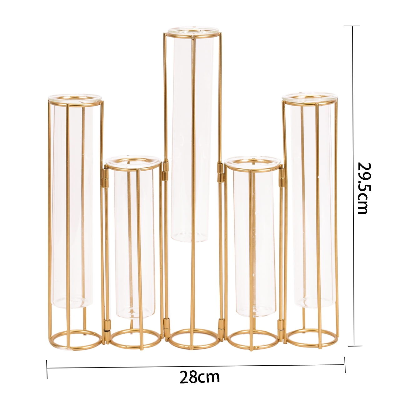Decorative Glass Flower Vase Metal Stand Hinged Bud Test Tubes Vases