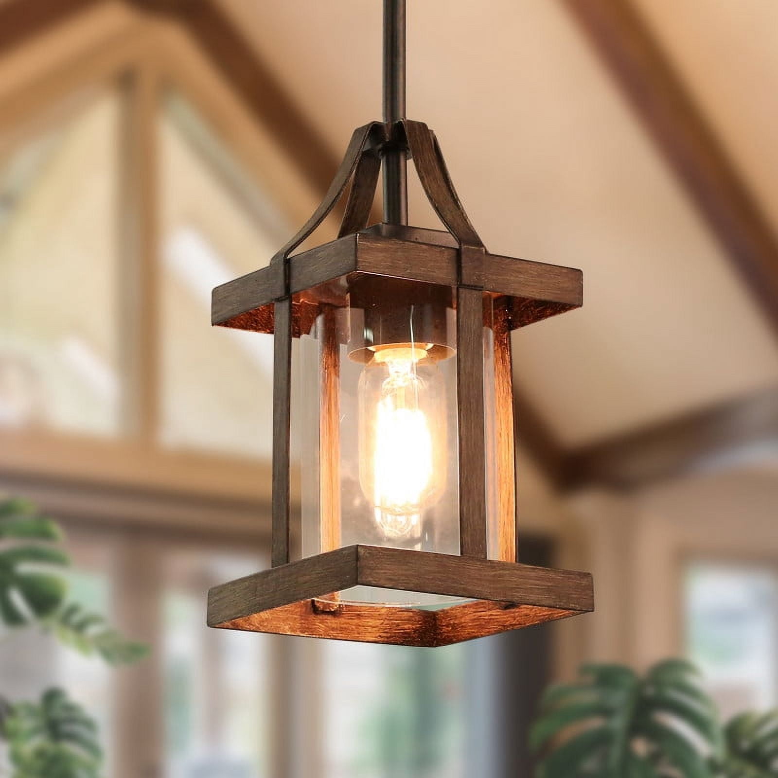 LNC Bronze Farmhouse Clear Glass Geometric Mini Kitchen Island Light