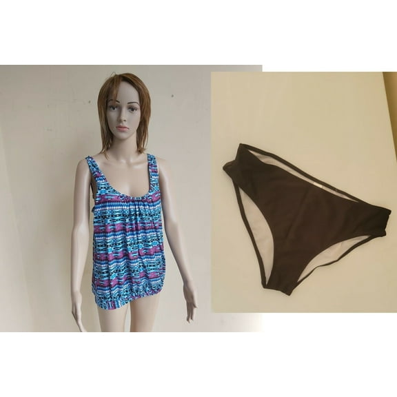 Women´s Swim Set Tankini Printed and Bikini Bottom Black Size XL