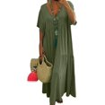 thumbnail image 1 of CHOK Robe Maxi en Lin Ample et Décontractée pour Femmes, Col en V, Manches Courtes, Coupe Grand et Fluide, Longue, 1 of 4
