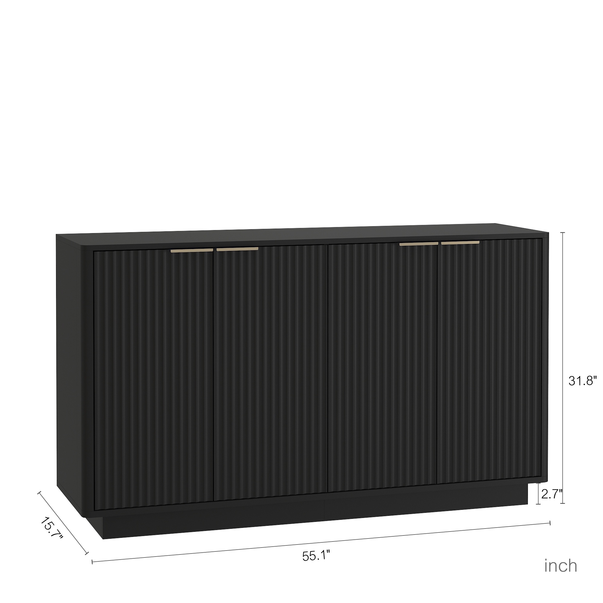 PORKISS 55.1" Fluted Sideboard, Modern Wood Buffet Cabinet with Storage, Accent Cabinet with Adjustable Shelves for Dining Room, Living Room & Entryway, Black