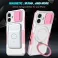 thumbnail image 6 of Phone Case for iPhone 16 with Sliding Camera Cover, Hand Grip Anti Slip Design Kickstand Ring Holder Hybrid Magnetic Wireless Charging Phone Cover for Apple iPhone 16 - White+Pink, 6 of 10