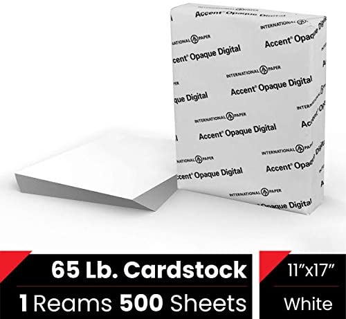 Accent Opaque 11” x 17” White Cardstock Paper, 65lb, 175gsm – 500 Sheets (1 Ream) – Premium Medium Weight Smooth Cardstock, Printer Paper for Invitations, Menus, Business Cards – 188570R