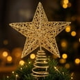 thumbnail image 4 of Purple Christmas Tree Topper Star, Lighted Glitter 3D Five Point Star with Spiral Base, LED Illuminated Xmas Tree Decorations for Home Holiday Party, Metal 6x12 Inch, 4 of 5