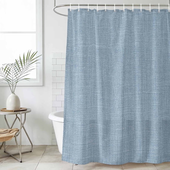 Vintage Sky Blue Shower Curtain Set, Waterproof Shower Curtains for Bathroom, Farmhouse Retro Solid Color Linen Texture Washable Fabric Cloth Bath Curtain for Bathtub with Hooks 48x72 Inches
