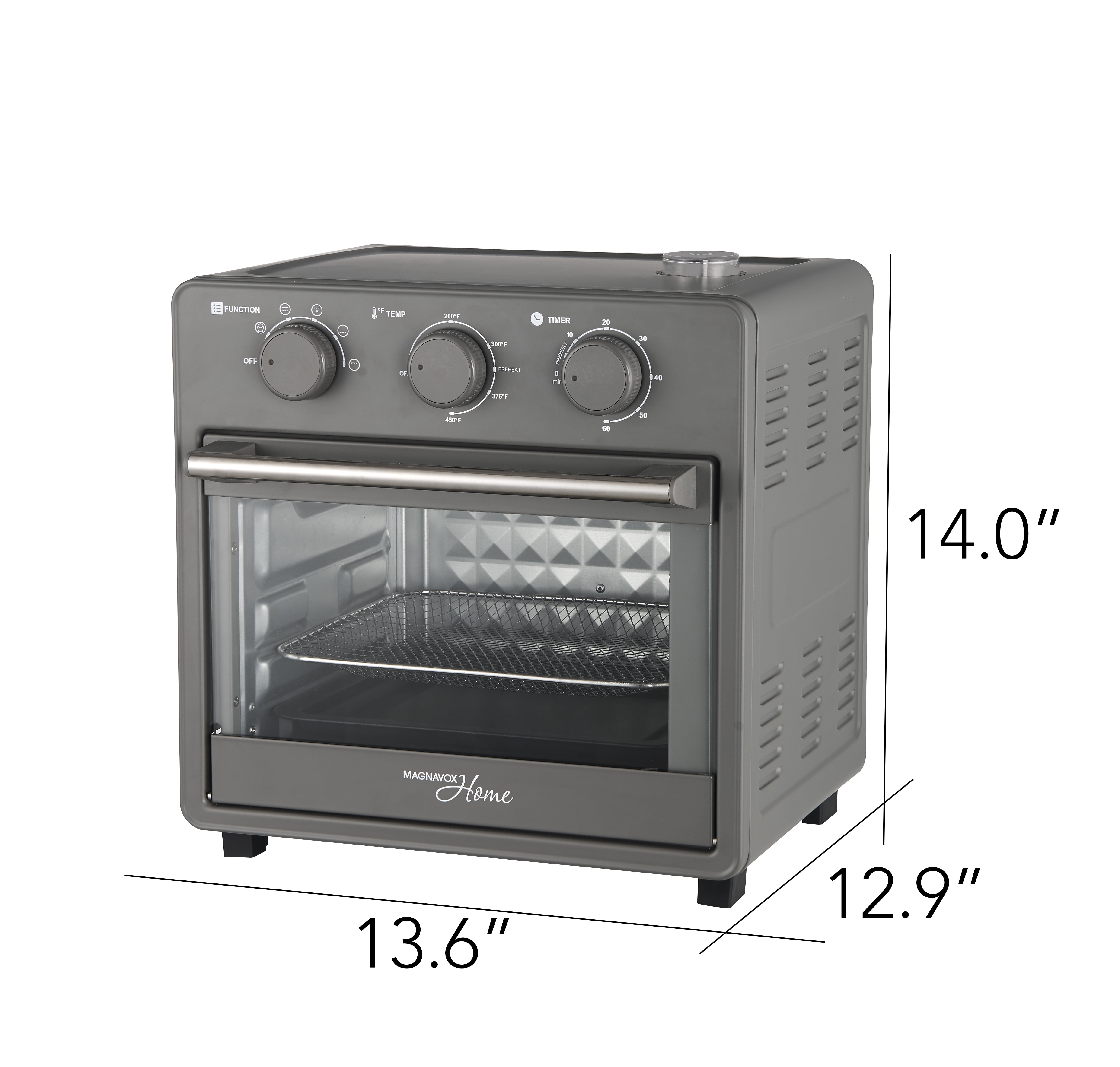 Magnavox 16.9 Qt./16L Air Fryer Oven with Steam Infusion, Countertop Convection Toaster Oven with Viewing Window, Char
