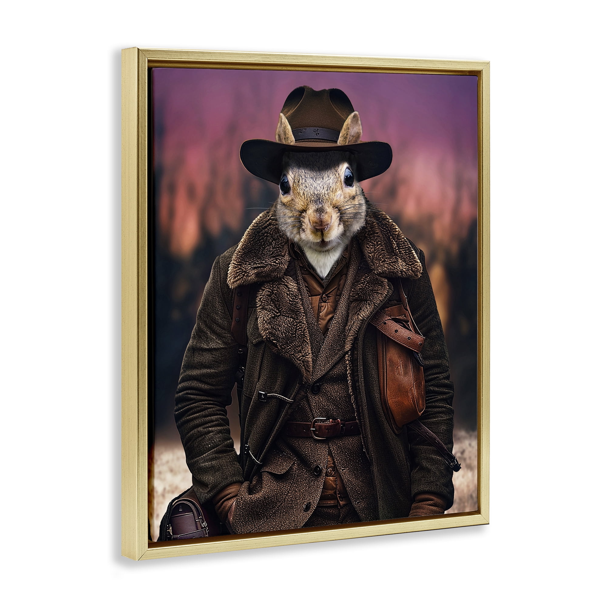 Stupell Industries Classic Squirrel Fashion Animals & Insects Painting Gold Floater Framed Canvas Art Print Wall Art, 17 x 21