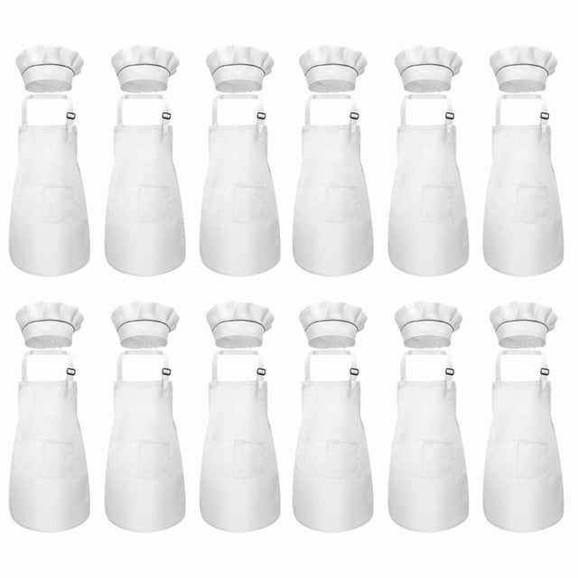 24 Piezas Conjunto de Delantal para Niños Y Gorro de Cocinero Delantal de Cocina Infantil Ajustable para Cocinar Y Pintar
