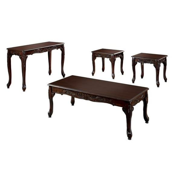 Furniture of America Alice Solid Wood 4-Piece Coffee Table Set in Dark Cherry