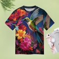 thumbnail image 4 of Flower Hummingbird Womens Tops Women's Fashion Casual Short Sleeve Flower Print Round Neck Pullover Top Blouse, 4 of 6