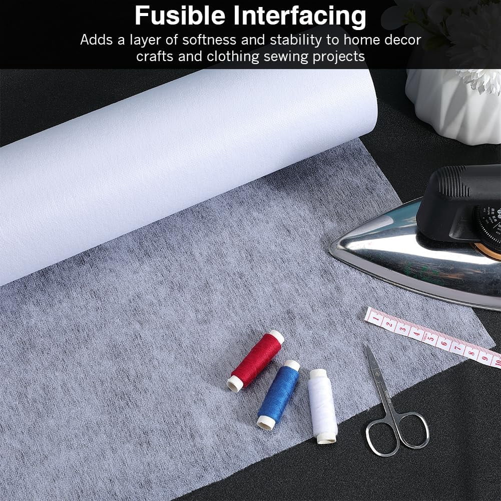 54.7Yds x 15.7" Iron on Non Woven Fusible Interfacing Fabric Light Weight Single Sided Polyester Non-Woven
