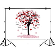 YKCG 7x5ft Spring Tree of Love Pink Red Valentine's Day Photography Backdrops Polyester Photography Props Studio Photo Booth Props