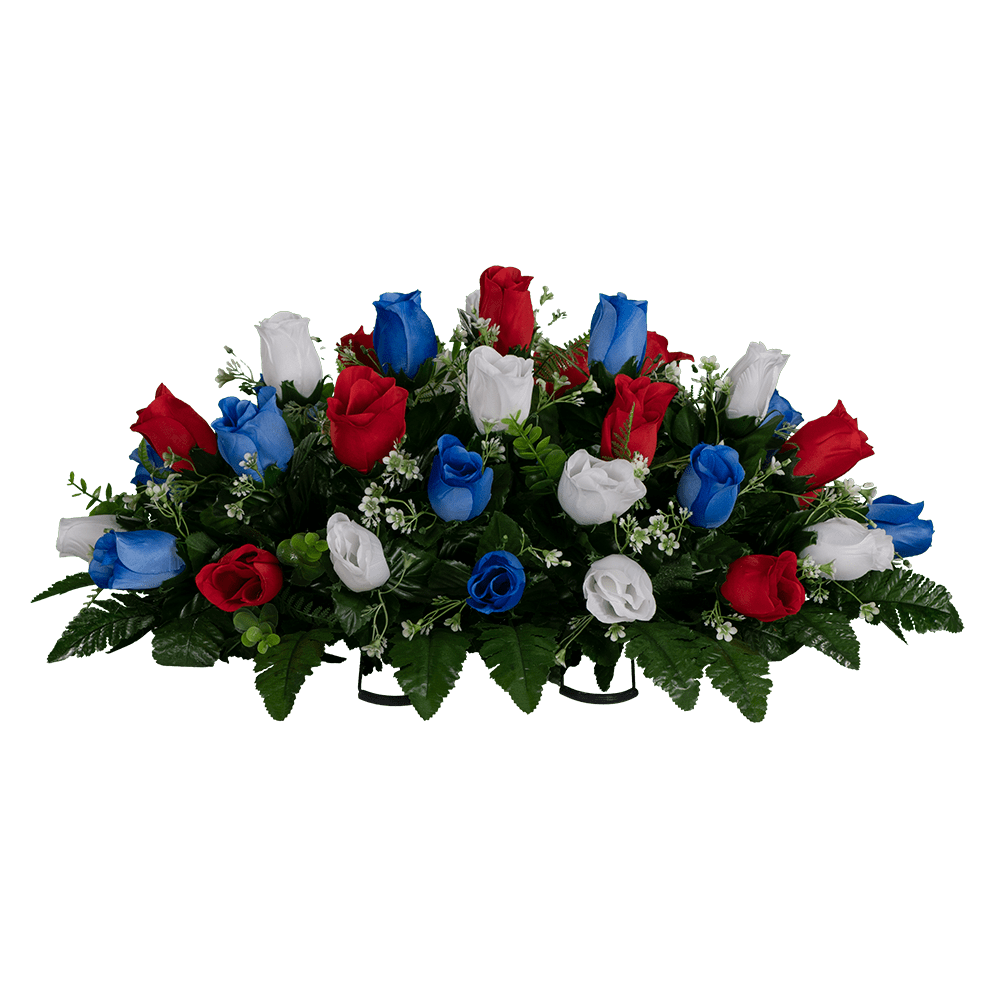 Sympathy Silks Artificial Cemetery Flowers 30" Red White and Blue Rose