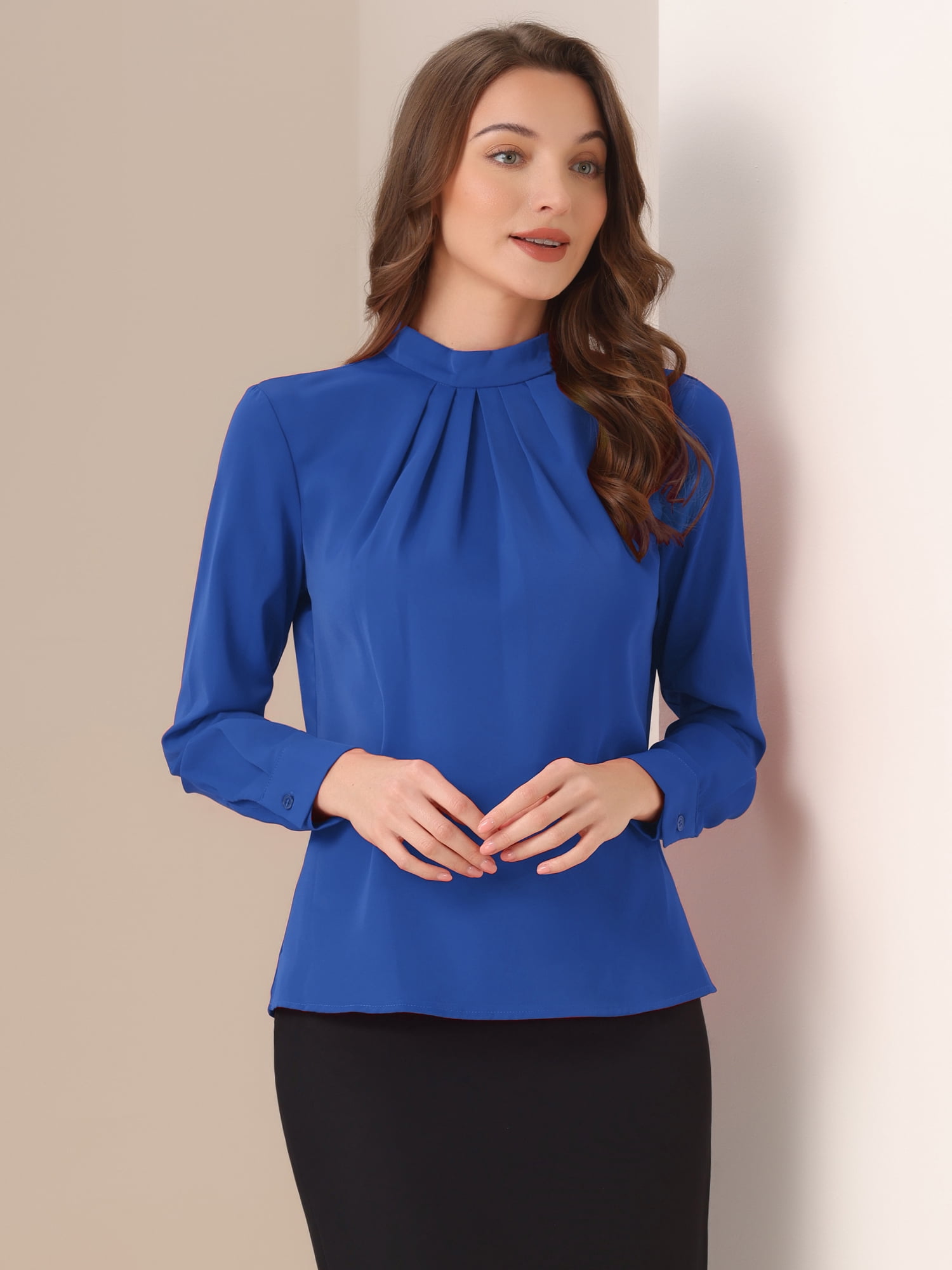 DARING DIVA Chiffon Blouse for Women's Long Sleeve Work Shirt S Royal Blue