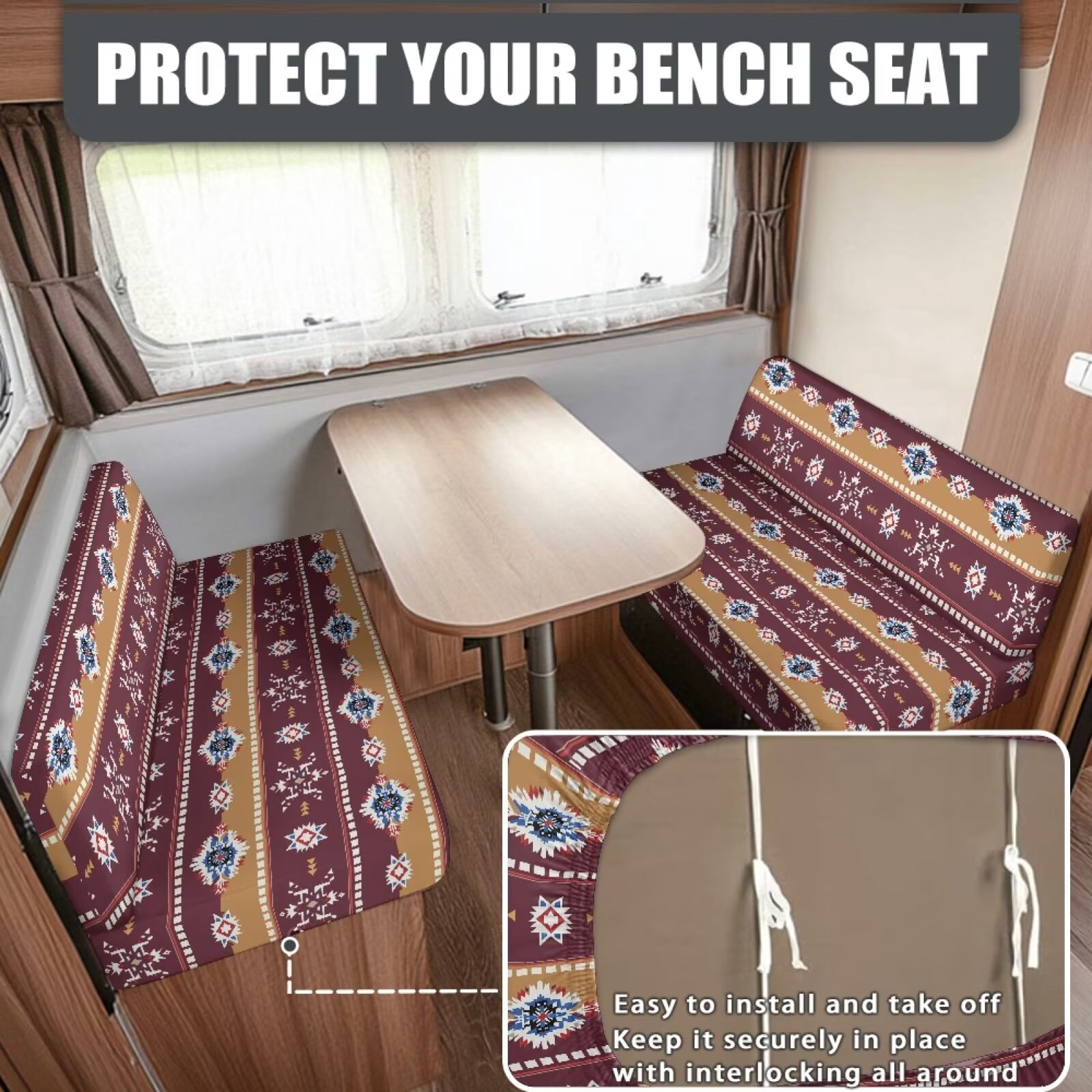 Uorisanigo RV Dinette Cushion Covers, Replacement Camper Sofa Cushions Cover, Stretch Aztec African Tribal Couch Seat Slipcovers - Comfortable Loveseat Sofa Furniture Protection