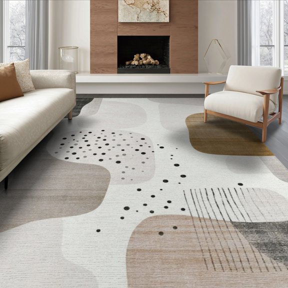 ODIKA 8'x10' Washable Area Rug Non-Shedding, Easy Care, Beige Abstract Boho Brushstroke Minimalist Speckled An Under for King Size Bedroom Bed, Master Suite