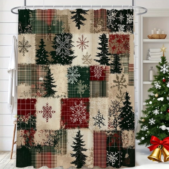 Vibrant Christmas Themed Decorative Shower Curtain, 70.8x59in Bathroom Partition Curtain with Water-Resistant Material, Multiple Stylish Options for Holiday Bathroom Decor, F, 1pcs