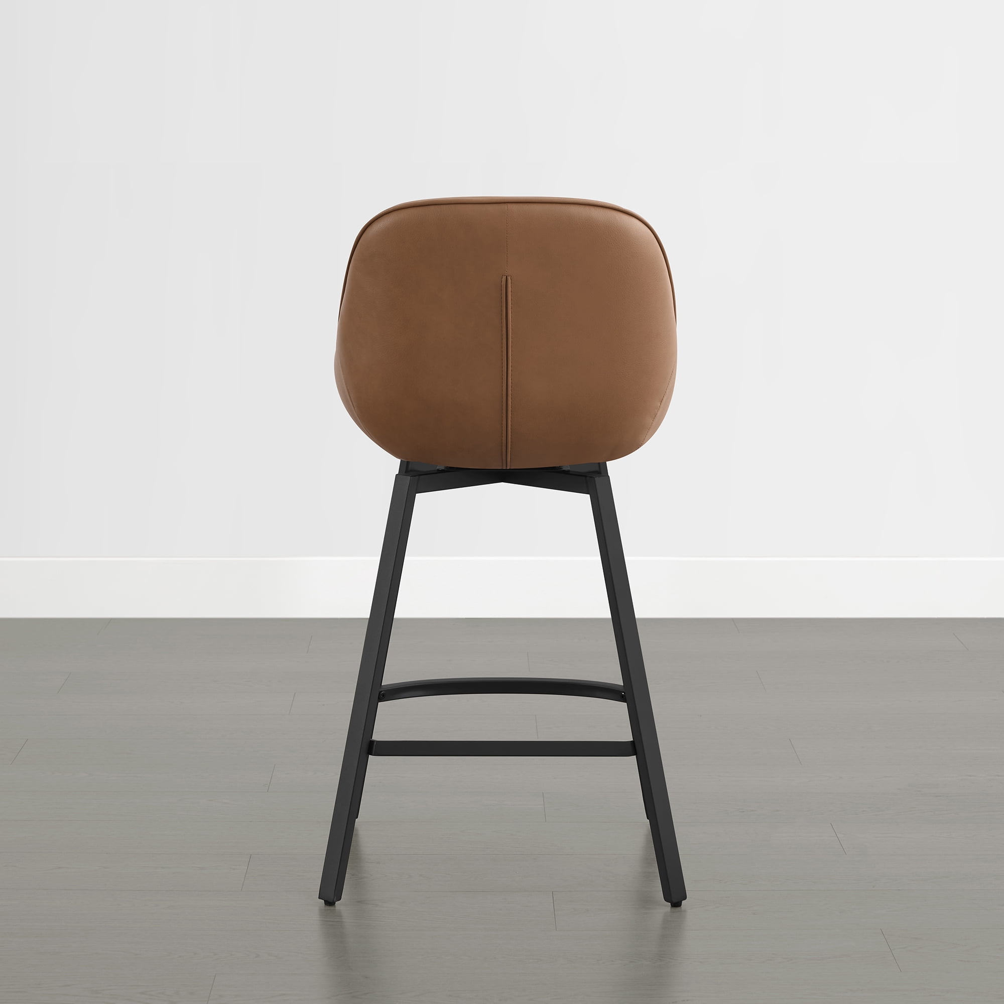 Spruce & Spring 26" Swivel Bar Stools Set of 2, Upholstered Counter Height Stools with Footrest & Metal Base, for Kitchen Island & Home Bar, Saddle Brown Faux Leather