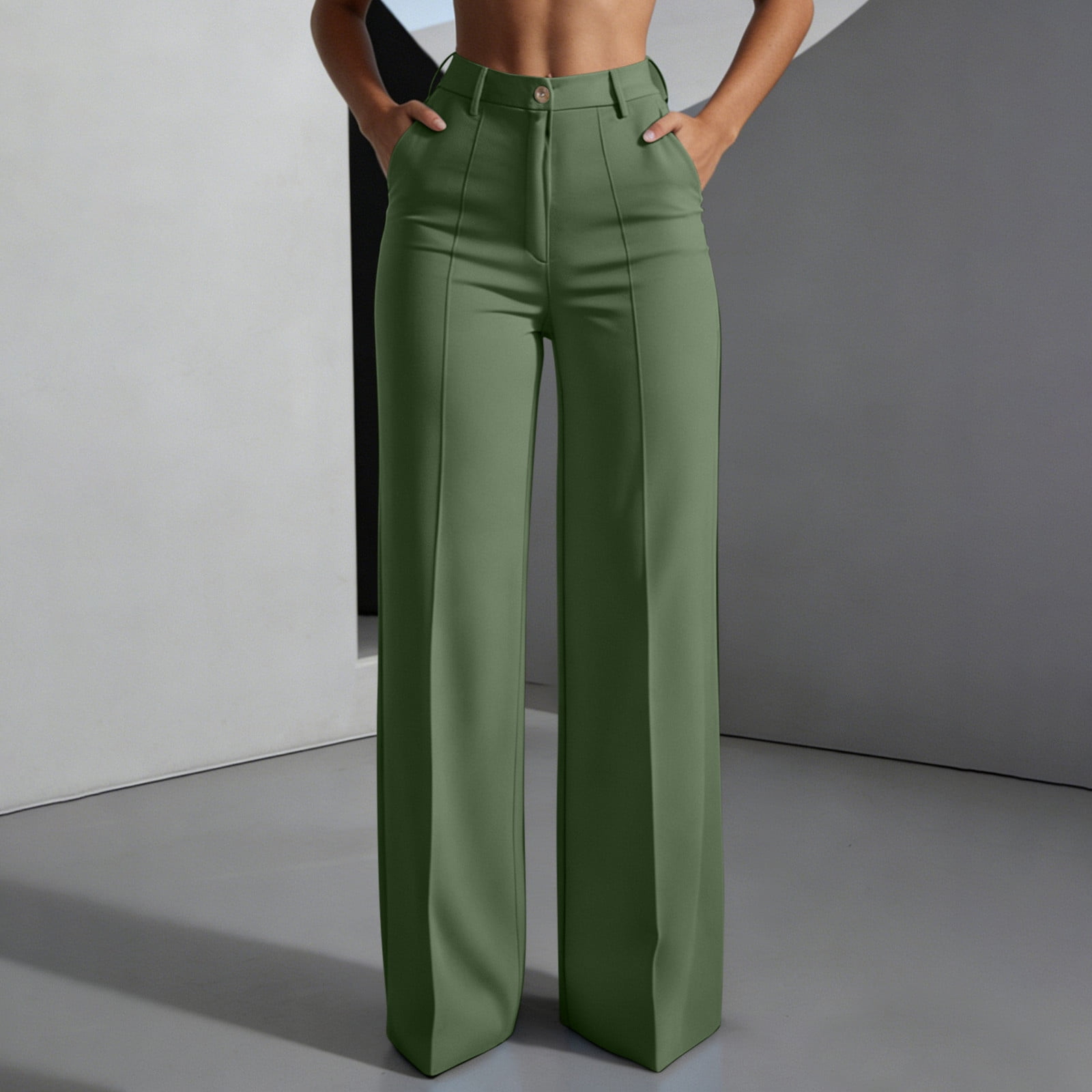 akafmk Womens Stretch High Waist Dress Pants Wide Leg Teacher