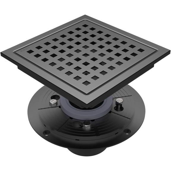2024 Upgraded Square Shower Floor Drain 6 Inch w/Flange,Removable Grid Cover and Hair Filter - Classic Drain Assembly Kits with Remove Drain Cover