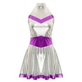thumbnail image 3 of TiaoBug Women's Metallic Alien Dress Halter Neck Shiny Holographic Dance Dresses Purple M, 3 of 5