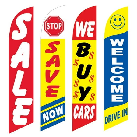 4 Advertising Swooper Flags Sale Save Now We Buy Cars Welcome Drive In