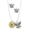 thumbnail image 1 of Delight Jewelry Goldtone Large Disc Letter - E - 3/4'' Silver tone Guardian Angel Charm Necklace and Stud Earrings, 1 of 4