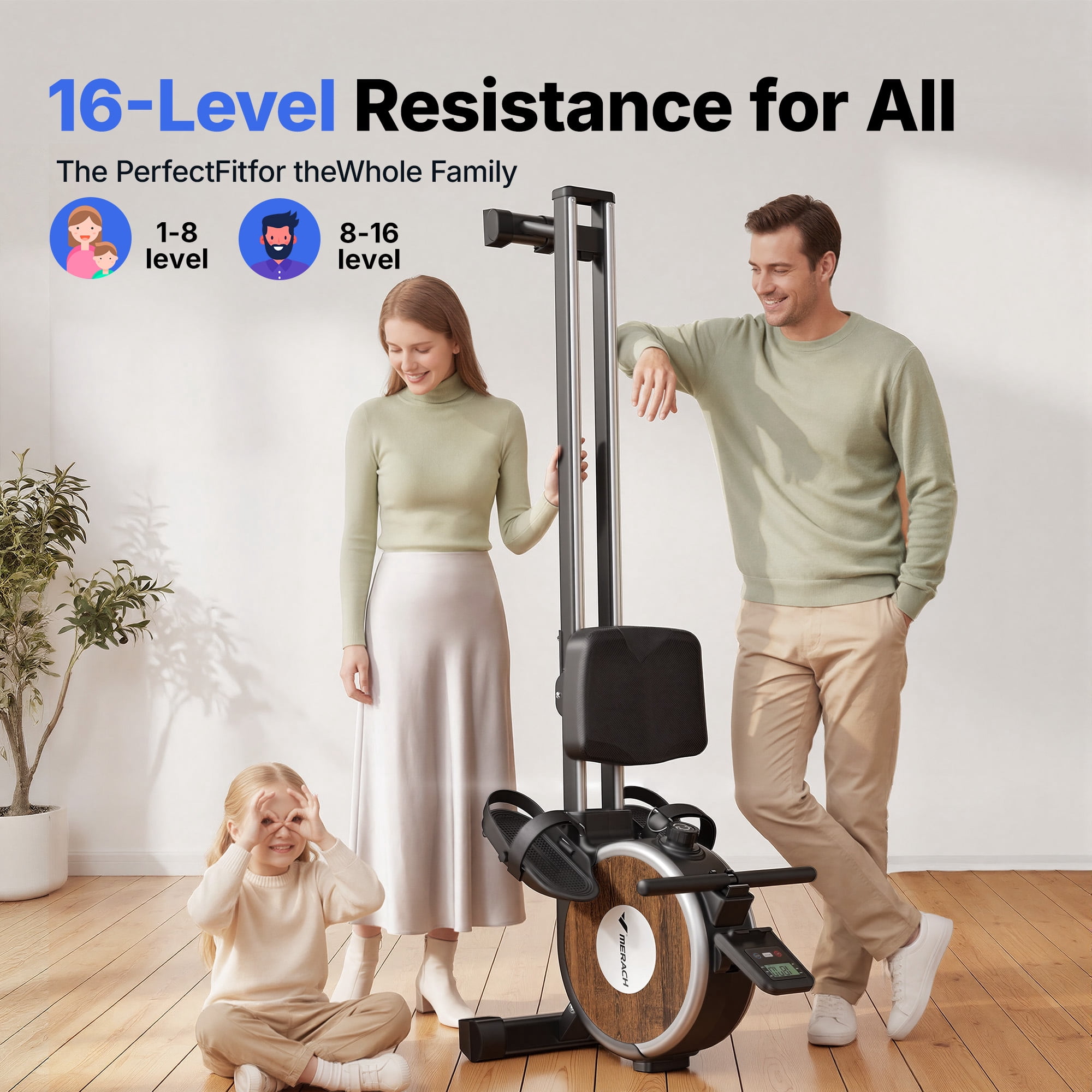 MERACH Magnetic Rowing Machine 350lbs Weight Capacity, 16 Levels of Quiet Resistance, Bluetooth Rowing Machine for Home Workout