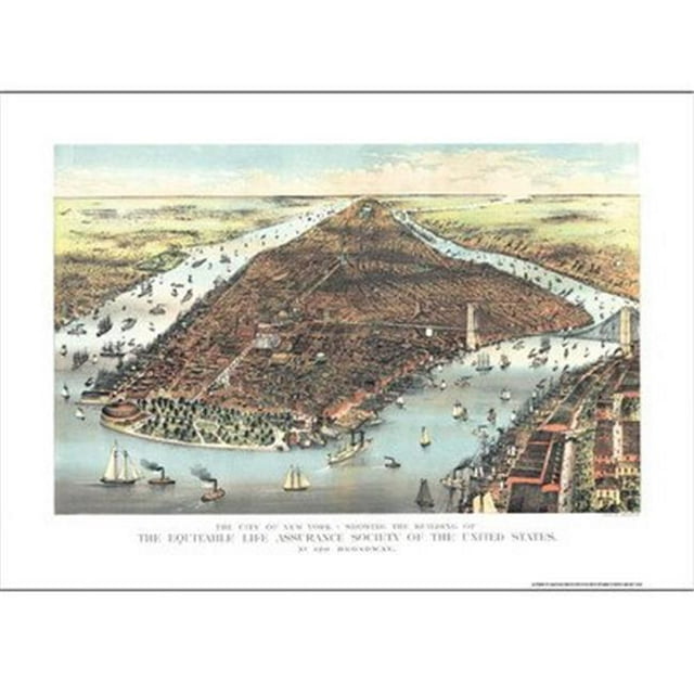 Universal Map 16215 New York 1883 Historical Print Mounted