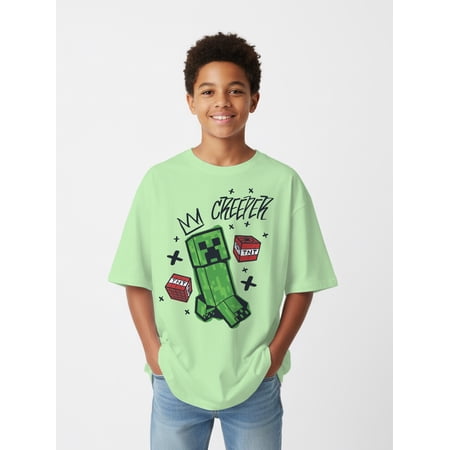 Minecraft, Boys' Elevated Front and Back Graphic T-Shirt, Sizes 4-20