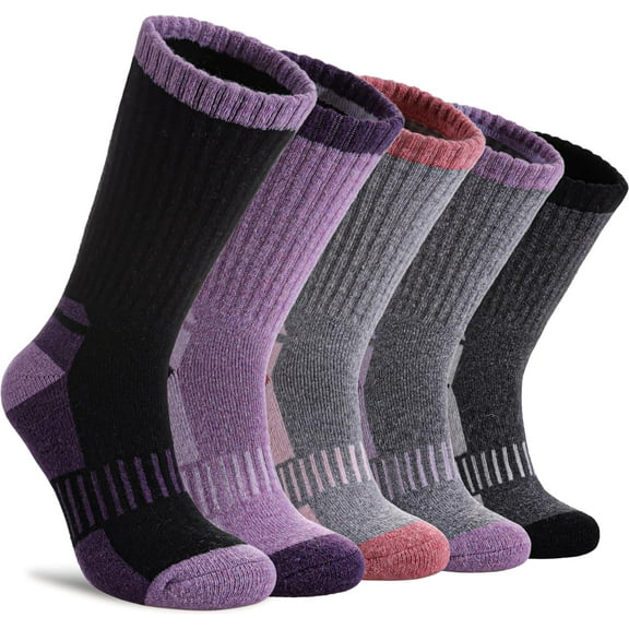 Womens Merino Wool Hiking Socks Thermal Warm Winter Boot Crew Socks Cushion Work Walking Gift Socks 5 Pairs
