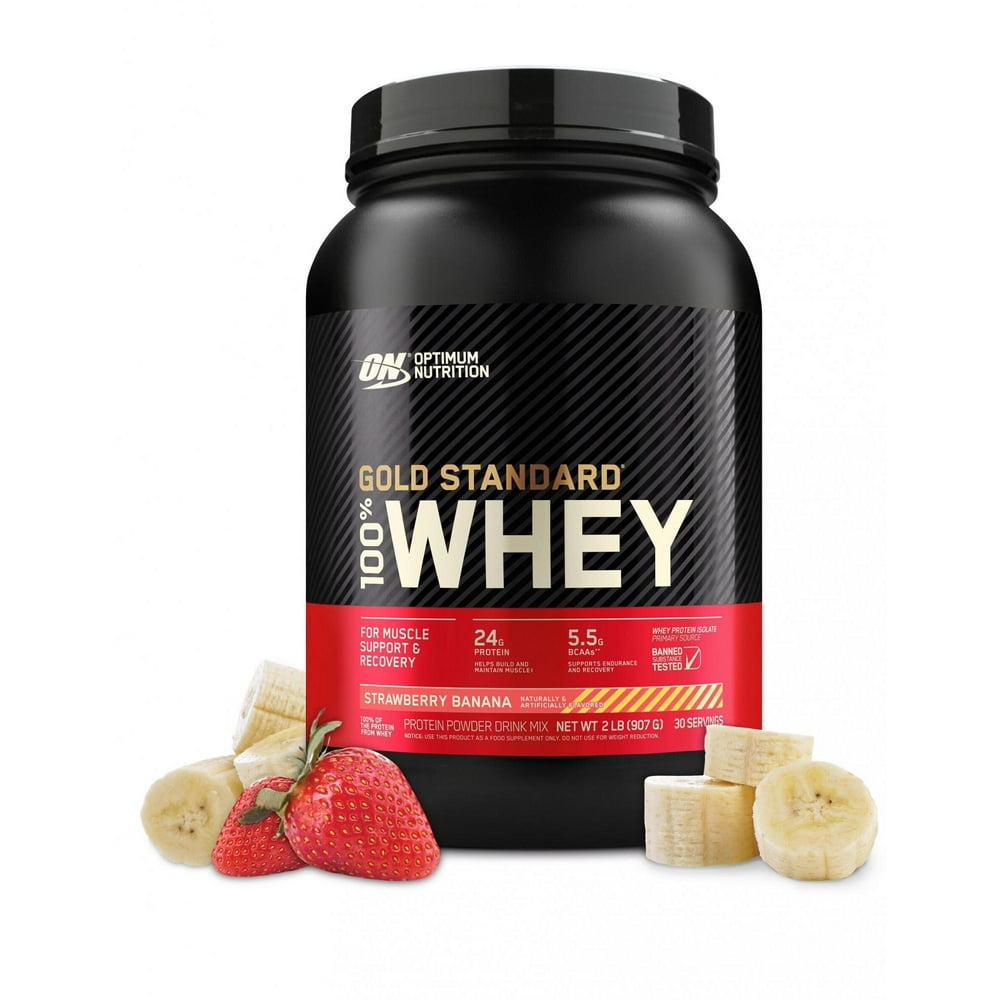 Optimum Nutrition Gold Standard 100 Whey Protein Powder, Strawberry Banana, 24g Protein, 2 Lb