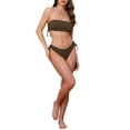 thumbnail image 2 of Women's Bandeau Drawstring Side Tie Ribbed Bikini Sets 2 Piece Strapless Top Triangle Bottom Swimwear Bathing Suits 2 Sets X-Large Black, Brown, 2 of 5