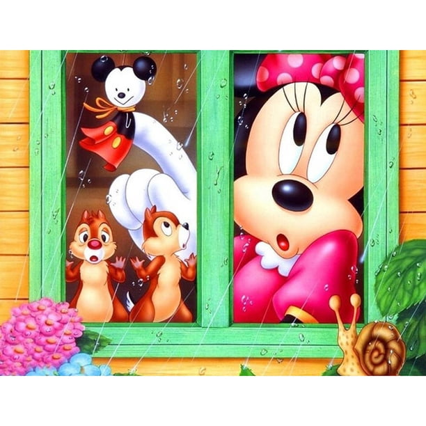 Pintura de diamante (DB1747) 5D DIY Ratón de dibujos animados Cuadros de decoración de diamantes de imitación redondos completos 50x70cm Hugtrwg Para estrenar