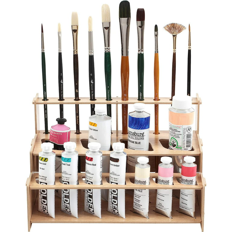 Mezzo Artist Paint and Brush Straight Rack 1 - Wood Grain Laminate Multi Layer Desk Stand Professional Storage Display Organizer for Paintbrushes and