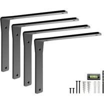 Heavy-Duty Viva L Mantel Shelf Brackets by Balin Designs (Black) DIY Brackets with Mounting Hardware for 10"- 12" Shelves, Ideal for Fireplace, Granite Countertops, Bookshelves (Set of 4)