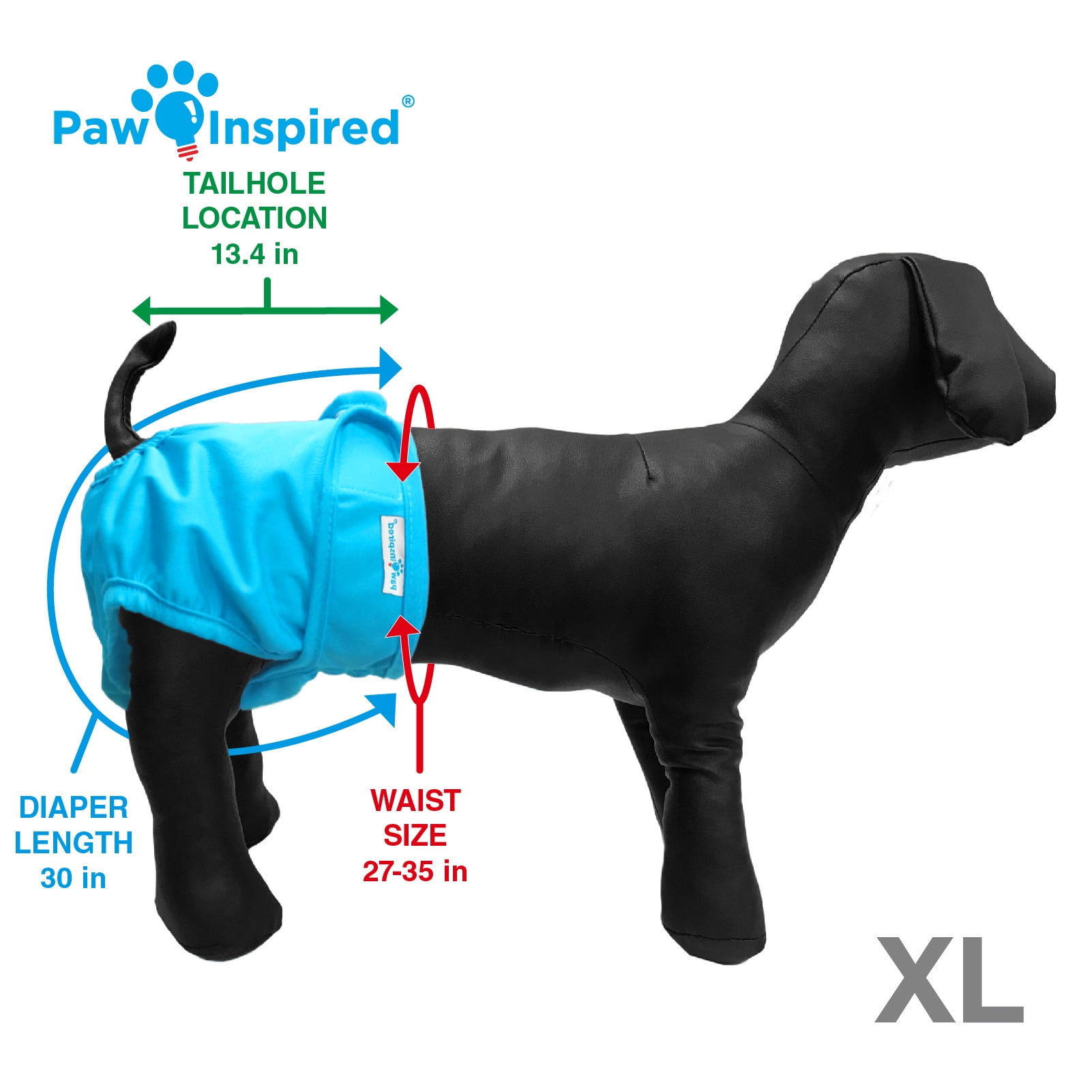 Paw Inspired 2ct Washable Reusable Dog Diapers for Female Doggie, Puppy, Cat | Cloth Diapers for Dogs in Heat, Pet Diapers | Incontinence Diapers that Stay On (Assorted (White Lining), X-Large)