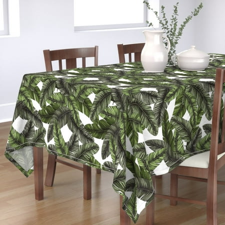 

Cotton Sateen Tablecloth 70 x 120 - Tropical Palm Leaves Banana Leaf Jungle Summer Tropic Print Custom Table Linens by Spoonflower