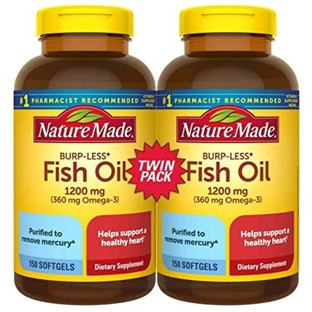 Fish Oil Burp-Less, 1200mg, 360mg Omega 3, 150ct - Walmart.com