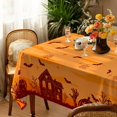 thumbnail image 4 of Halloween Tablecloth Waterproof \u2013 Spooky Pumpkin Design, Orange Table Cover for Halloween Party Decorations, Washable Spillproof Table Cloth for Indoor Outdoor Use, W60 x L02 in, 4 of 6